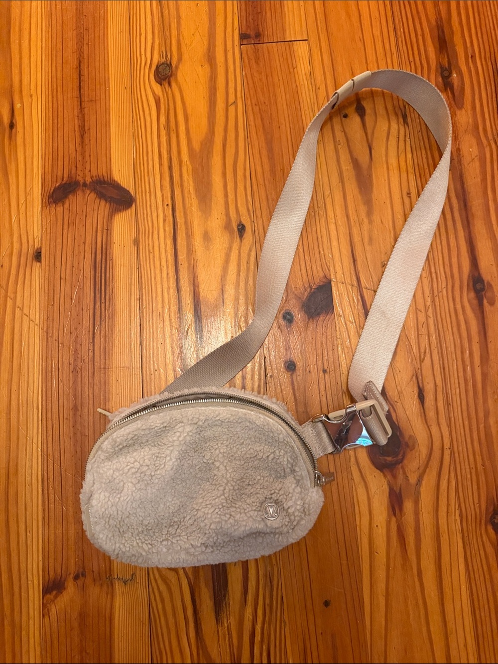 lululemon athletica Small Shearling Belt Bag in Beige and Cream
